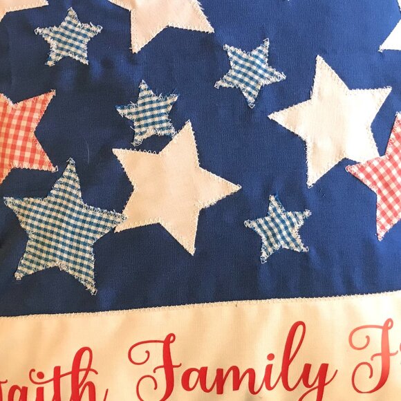 Patriotic Pillow Cover: Patchwork Stars, Faith Family Freedom Applique, 18 x 18 - Picture 8 of 9